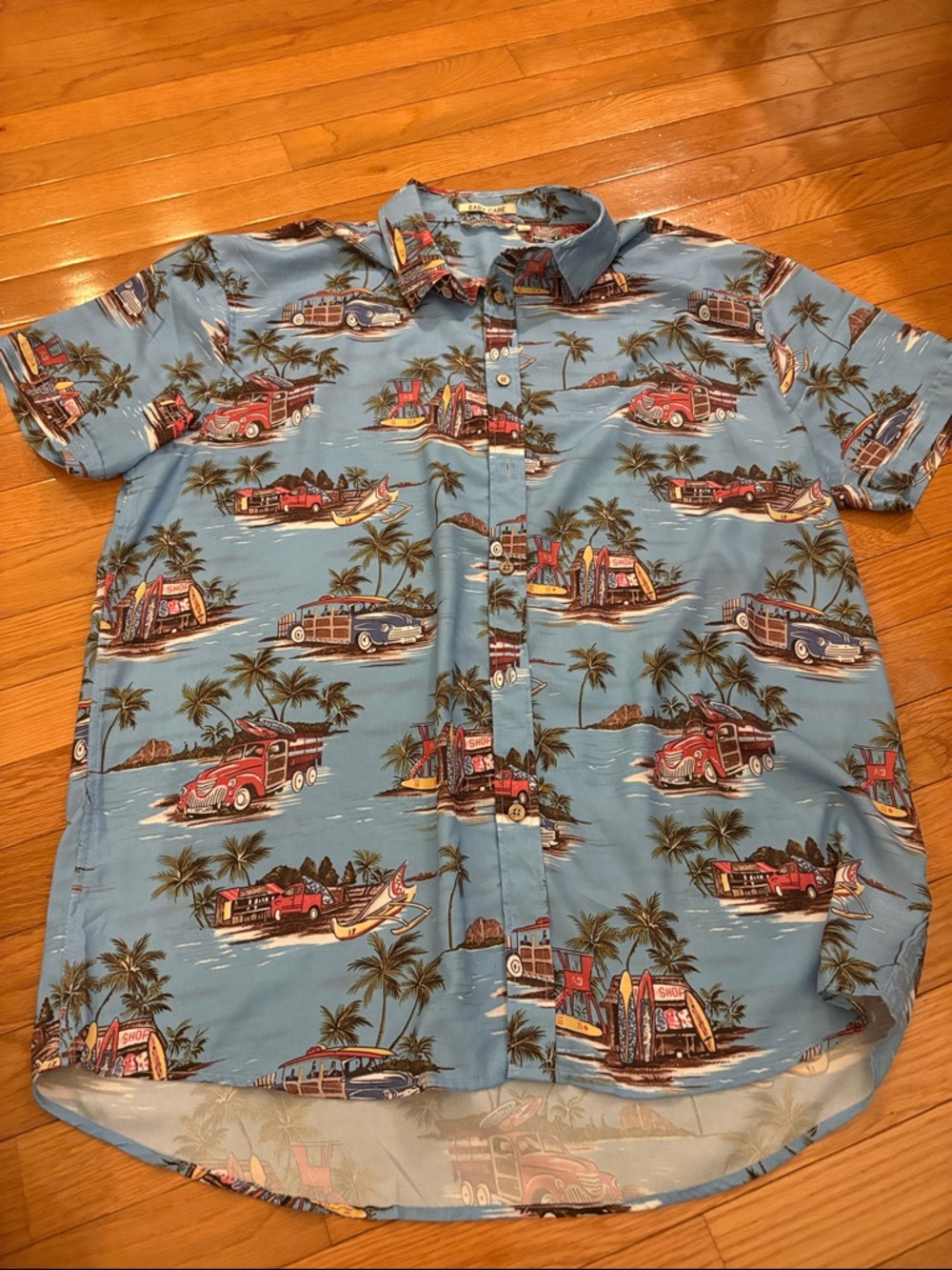 Alex Vando Men's Light Blue Hawaiian Surf Print Short-Sleeve Button-Down Shirt